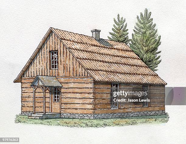 Illustration Of American Wooden House High-Res Vector Graphic
