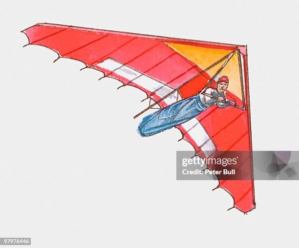 illustration of man hang-gliding - hang gliding stock illustrations