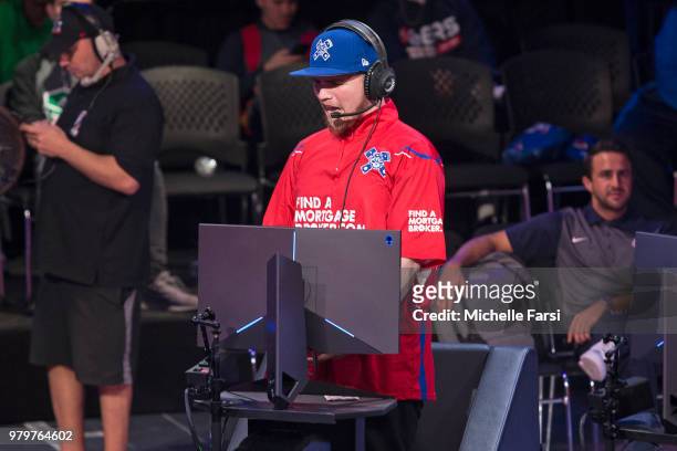 Lets Get It Ramo of the Pistons Gaming Team reacts during the game against the Cavs Legion Gaming Club on June 16, 2018 at the NBA 2K League Studio...