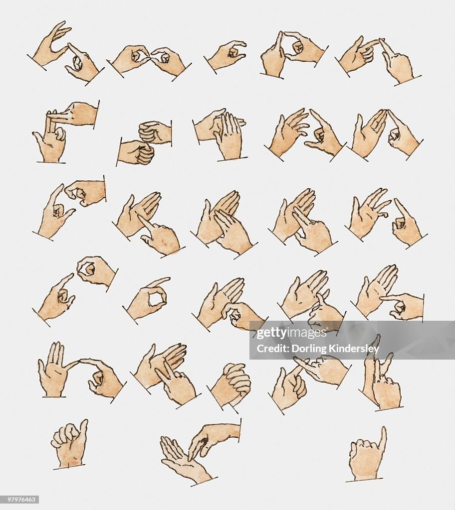 How Sign Language Works Illustration Showing 26 Sign Language Hand Signals Representing Letters ...