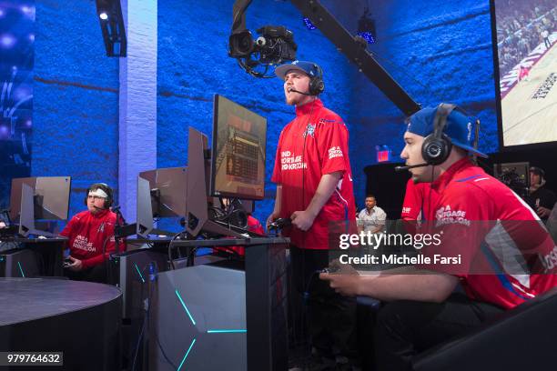 Lets Get It Ramo of the Pistons Gaming Team reacts during the game against the Cavs Legion Gaming Club on June 16, 2018 at the NBA 2K League Studio...