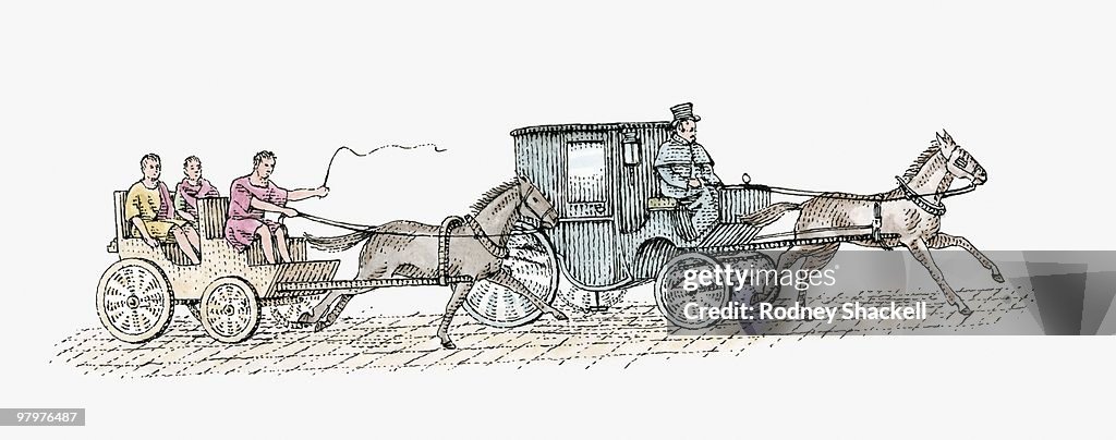 Illustration of Roman chariot racing Victorian horse-drawn carriage