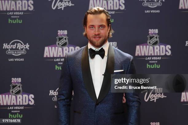 Victor Hedman of the Tampa Bay Lightning arrives at the 2018 NHL Awards presented by Hulu at the Hard Rock Hotel & Casino on June 20, 2018 in Las...
