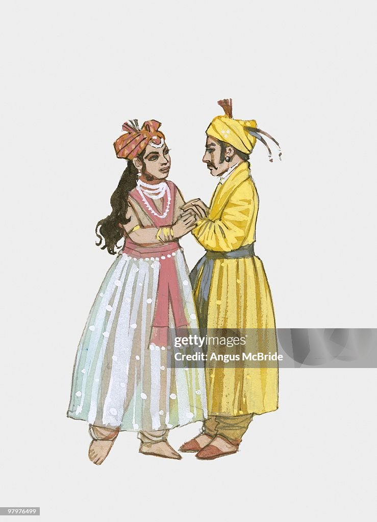 Illustration of Muslim Jalaluddin Muhammad Akbar with his Hindu wife Mariam-uz-Zamani
