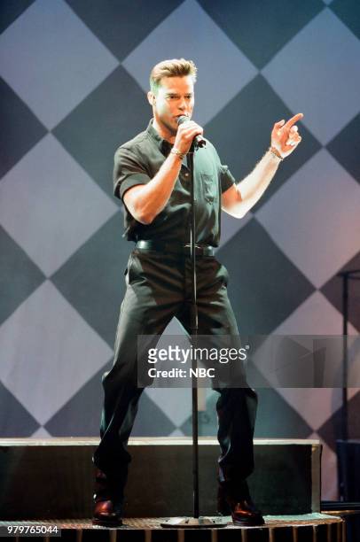 Episode 1613 -- Pictured: Musical guest Ricky Martin performs on May 26, 1999 --