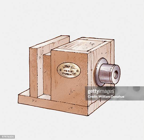 illustrations, cliparts, dessins animés et icônes de illustration of 19th century daguerreotype camera - plaque de verre