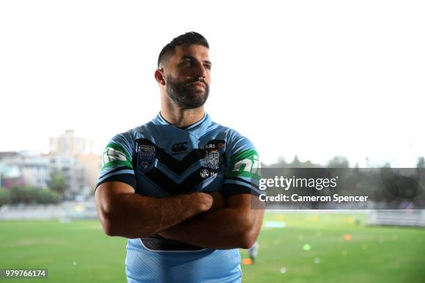 James Tedesco of the Blues poses for a portrait during a New South Wales Blues State of Origin training session at Coogee Oval on June 21, 2018 in...