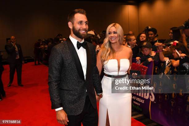 Jason Zucker of the Minnesota Wild and Carly Zucker arrive at the 2018 NHL Awards presented by Hulu at the Hard Rock Hotel & Casino on June 20, 2018...