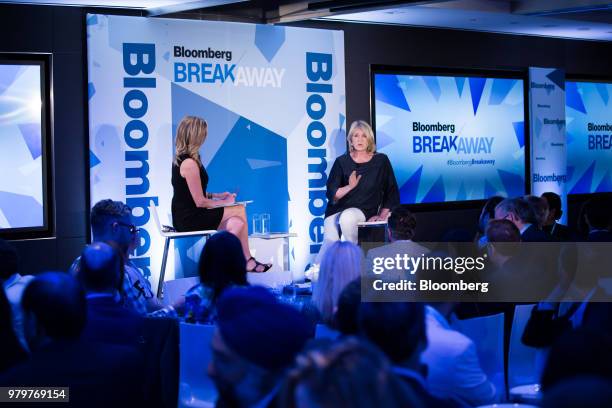 Martha Stewart, founder of Martha Stewart Living Omnimedia Inc., center right, speaks during the Bloomberg Breakaway CEO Summit in New York, U.S., on...