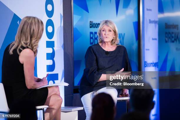 Martha Stewart, founder of Martha Stewart Living Omnimedia Inc., right, speaks during the Bloomberg Breakaway CEO Summit in New York, U.S., on...