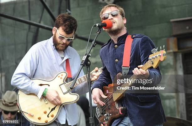 Frank McElroy and Toby Leaman of Dr. Dog perform as part of the Rachael Ray Party at Stubbs Bar-B-Q as part of SXSW 2010 on March 20, 2010 in Austin,...