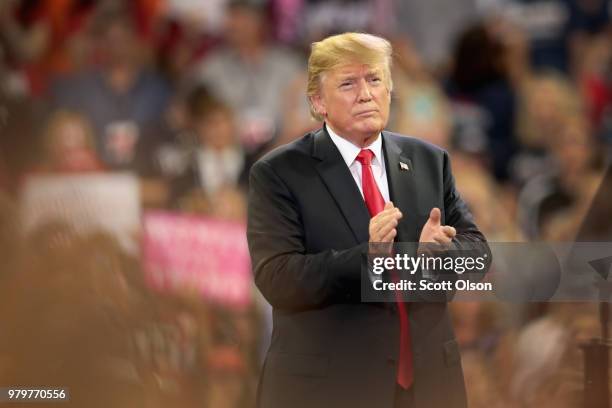 President Donald Trump speaks to supporters during a campaign rally at the Amsoil Arena on June 20, 2018 in Duluth Minnesota. Earlier today President...