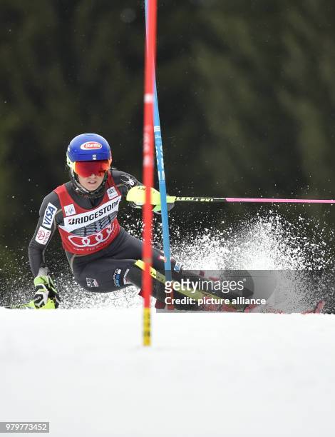 March 2018, Ofterschwang, Germany: Alpine Skiing World Cup, women's slalom. Mikaela Shiffrin in action during the second run. Photo: Angelika...