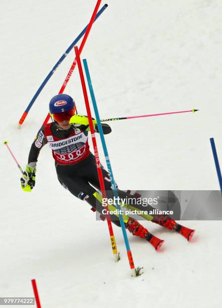 March 2018, Ofterschwang, Germany: Alpine Skiing World Cup, women's slalom. Mikaela Shiffrin of hte USA in action during the second run. Photo:...