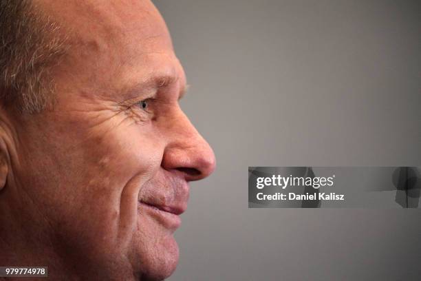 Ken Hinkley the coach of the Power speaks to the media during a press conference during a Port Power AFL training session at the Adelaide Oval on...