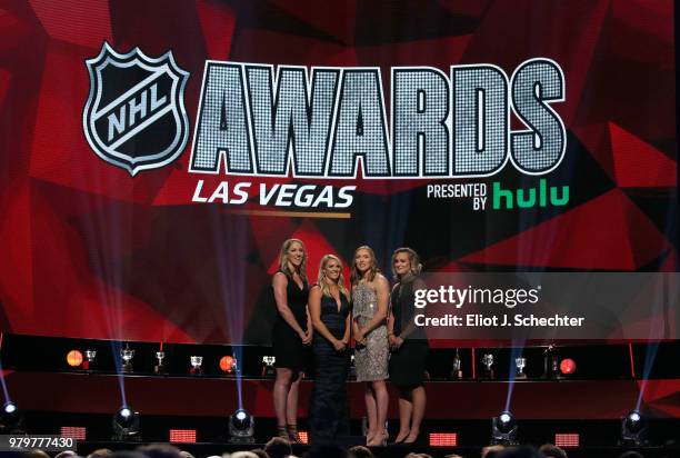 Women's National Hockey Team players Meghan Duggan and Amanda Kessel and Canadian Women's National Hockey Team players Brianne Jenner and...