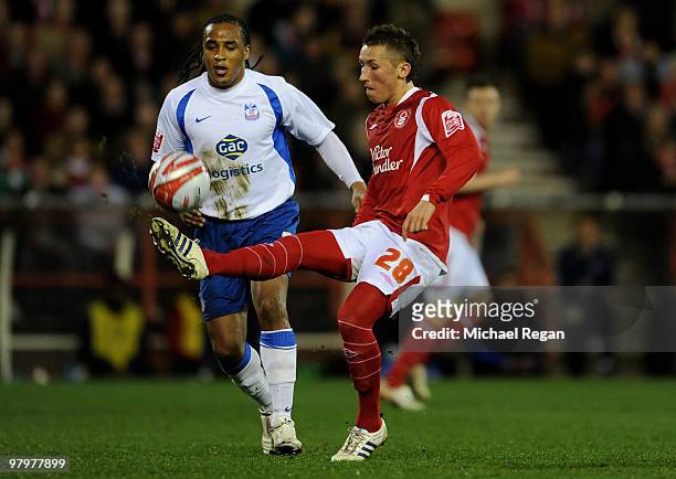 Neil Danns of Palace in action with Radoslaw Majewski of Forest during the Coca Cola Championship match between Nottingham Forest and Crystal Palace...