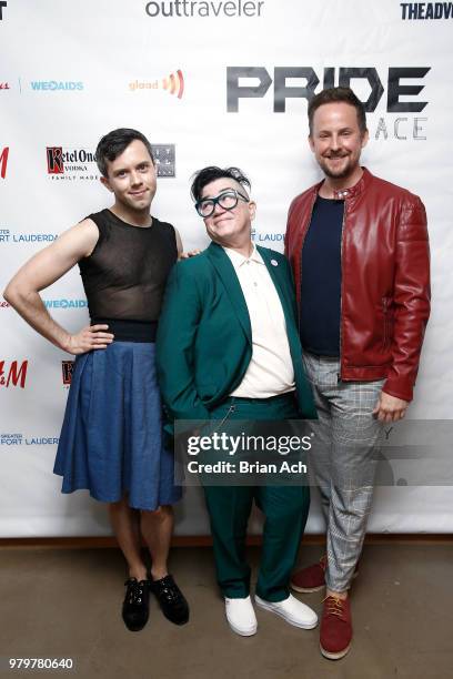 Cole Escola, Lea DeLaria and Stephen Guarino celebrate at PRIDE PLACE in partnership with LGBTQ ally and Ketel One Family-Made Vodka on June 20, 2018...