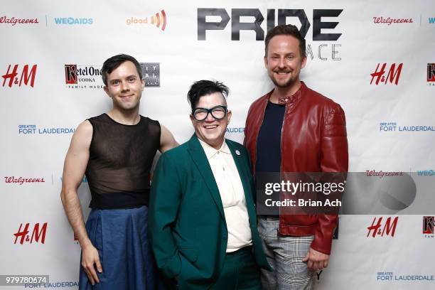 Cole Escola, Lea DeLaria and Stephen Guarino celebrate at PRIDE PLACE in partnership with LGBTQ ally and Ketel One Family-Made Vodka on June 20, 2018...