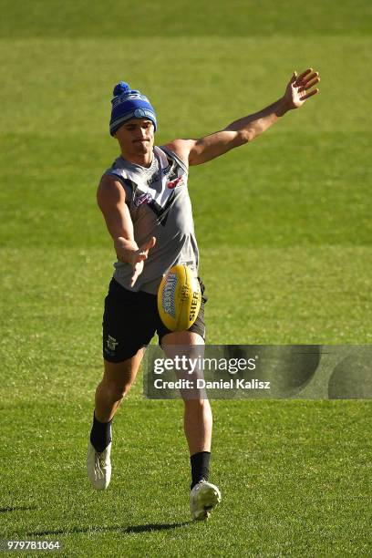 Sam Powell-Pepper of the Power kicks for goal during a Port Power AFL training session at the Adelaide Oval on June 21, 2018 in Adelaide, Australia.