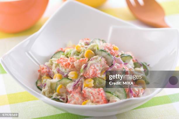 crab stick salad - crab stick stock pictures, royalty-free photos & images