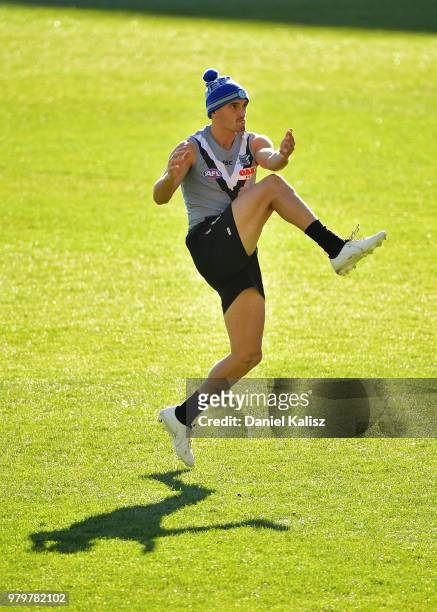 Sam Powell-Pepper of the Power kicks fotr goal during a Port Power AFL training session at the Adelaide Oval on June 21, 2018 in Adelaide, Australia.