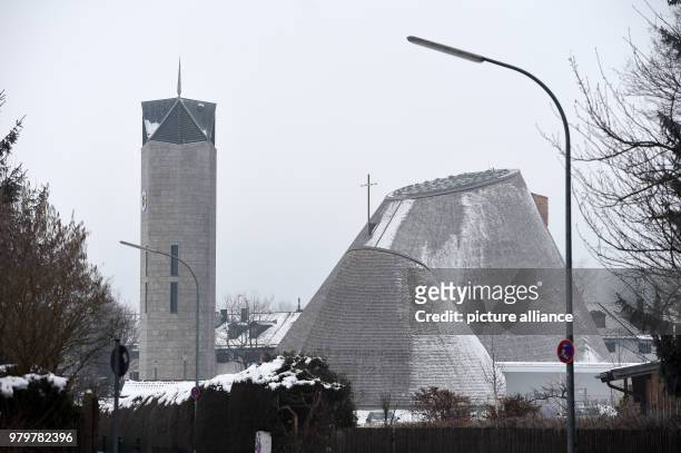 March 2018, Germany, Holzkirchen: The new building of the Catholic Church St. Joseph. The wooden church, whose shape is to remind of the alpine...