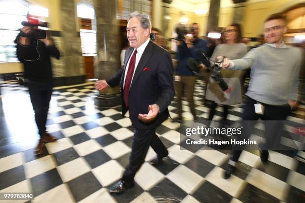 Acting Prime Minister Winston Peters speaks to media at Parliament on June 21, 2018 in Wellington, New Zealand. Peters becomes Acting Prime Minister...