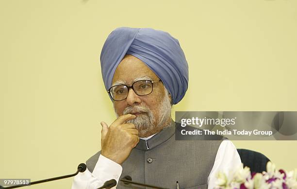 Prime Minister Manmohan Singh at the conference on Building Infrastructure Challenges and Opportunities in Vigyan Bhavan in New Delhi on March 23,...