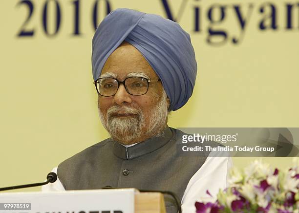 Prime Minister Manmohan Singh at the conference on Building Infrastructure Challenges and Opportunities in Vigyan Bhavan in New Delhi on March 23,...