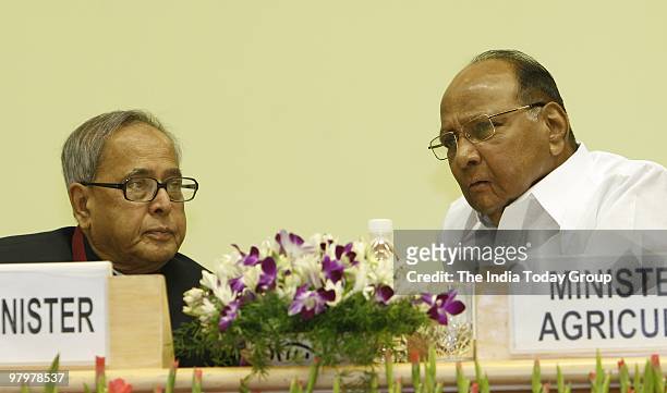Sharad Pawar and Pranab Mukherjee attend conference on Building Infrastructure Challenges and Opportunities in Vigyan Bhavan organized by the...