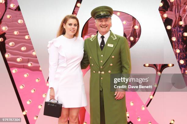 Princess Beatrice of York and poses with the Harrods Green Man at the Summer Party at the V&A in partnership with Harrods at the Victoria and Albert...