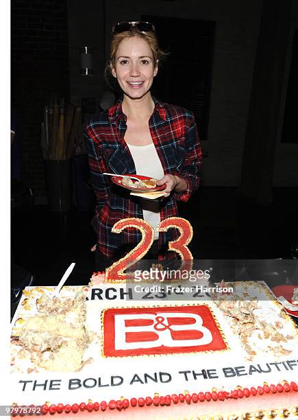 Actress Ashley Jones, poses at CBS' "Bold And The Beautiful" 23rd Anniversary Celebration at Television City, CBS Studio Lot on March 23, 2010 in Los...