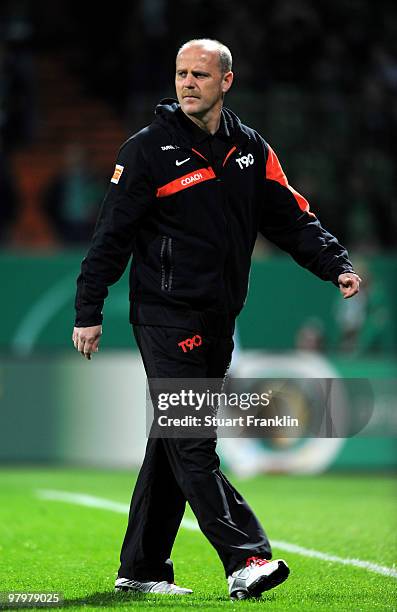 Thomas Schaaf, Head Coach of Bremen during the DFB cup semi final match between SV Werder Bremen and FC Augsburg at Weser Stadium on March 23, 2010...