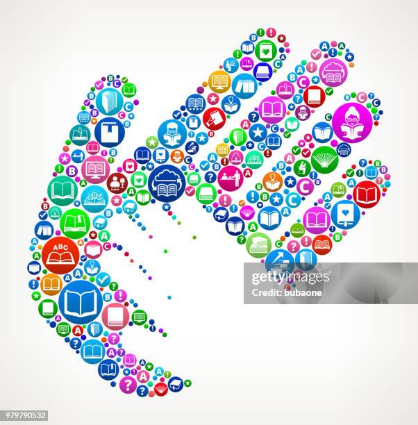helping child hand books and reading icon pattern background - circle open hands stock illustrations