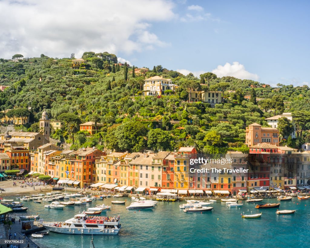 Village on coastline, Portofino, Italy