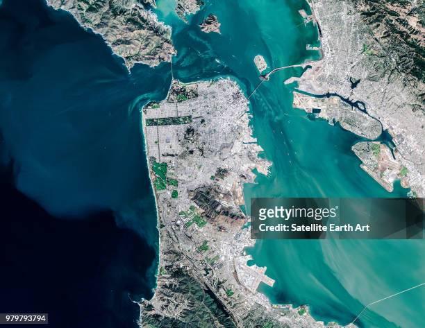 satellite view of san francisco, california, usa - サンフランシスコベイ ストックフォトと画像