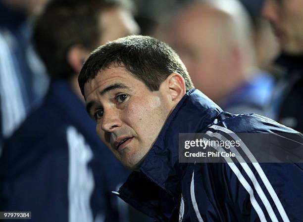 Nigel Clough, manager of Derby County, looks on during the Coca Cola Championship match between Queens Park Rangers and Derby County, at Loftus Road...