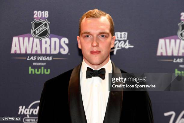 Andrei Vasilevskiy of the Tampa Bay Lightning poses for photos on the red carpet during the 2018 NHL Awards presented by Hulu at The Joint, Hard Rock...