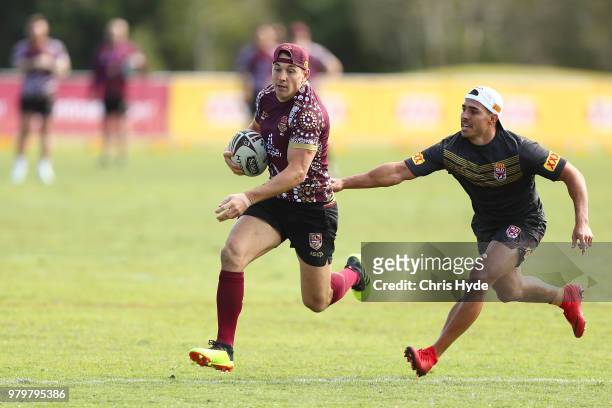 Billy Slater runs the ball during a Queensland Maroons State of Origin training session at Sanctuary Cove on June 21, 2018 in Brisbane, Australia.