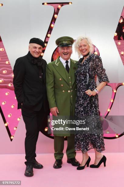 Sascha Lilac and Ellen von Unwerth pose with the Harrods Green Man at the Summer Party at the V&A in partnership with Harrods at the Victoria and...