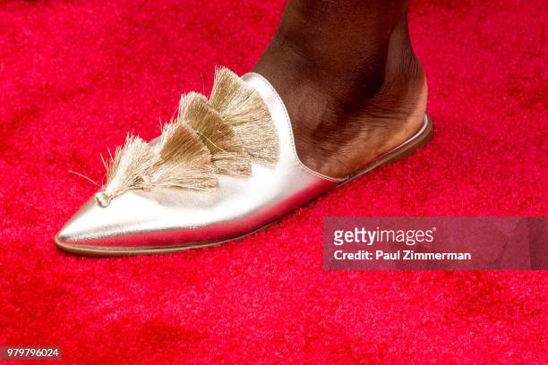 Actress Danielle Brooks, shoe detail, at "Girls & Boys" opening night at the Minetta Lane Theatre on June 20, 2018 in New York City.