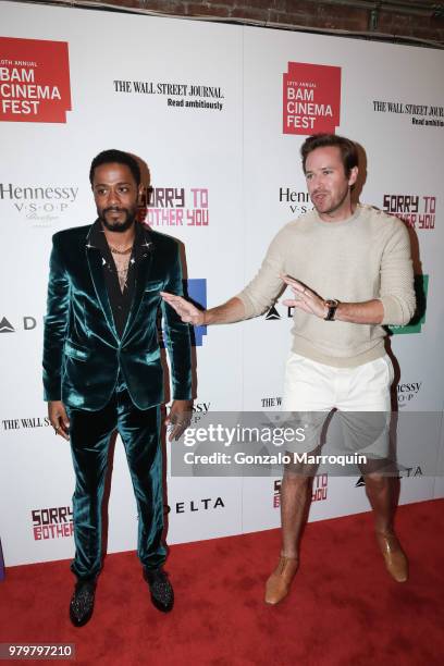 Lakeith Stanfield and Armie Hammer during the 10th Annual BAMcinemaFest Opening Night Premiere Of "Sorry To Bother You" at BAM Harvey Theater on June...