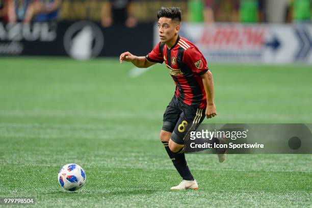 Atlanta's Ezequiel Barco looks to go to goal during the Open Cup match between Atlanta and Chicago on June 20th, 2018 at Mercedes-Benz Stadium in...
