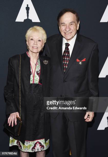 Songwriter Richard M. Sherman and Elizabeth Sherman arrive at The Academy Of Motion Picture Arts And Sciences presentation of "The Sherman Brothers:...