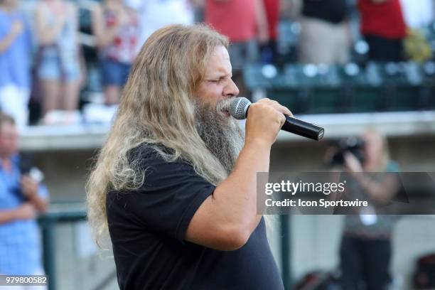 Country singer Jamey Johnson sings the National Anthem at the 2018 Southern League All-Star Game. The South All-Stars defeated the North All-Stars by...