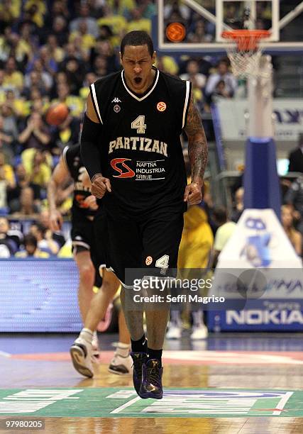 Lawrence Roberts, #4 of Partizan Belgrade in action during the Euroleague Basketball 2009-2010 Play Off Game 1 between Maccabi Electra Tel Aviv vs...