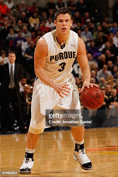 Chris Allen of the Purdue Boilermakers dribbles the ball against the Northwestern Wildcats during the quarterfinals of the Big Ten Men's Basketball...