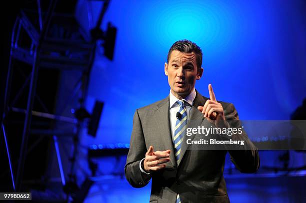 Inaki Urdangarin, chairman of Telefonica International USA Inc., speaks during the CTIA Wireless conference in Las Vegas, Nevada, U.S., on Tuesday,...