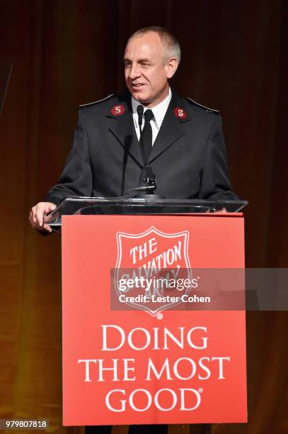 Lt. Col. Kyle Smith speaks onstage during the 2018 Sally Awards presented by The Salvation Army at the Beverly Wilshire Four Seasons Hotel on June...